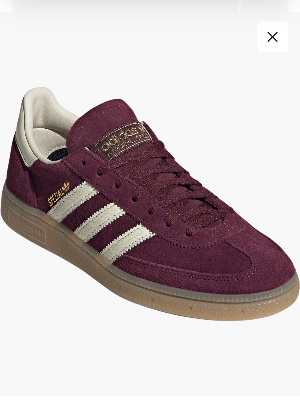 adidas Maroon Suede Handball Spezial Sneakers with Cream Stripes